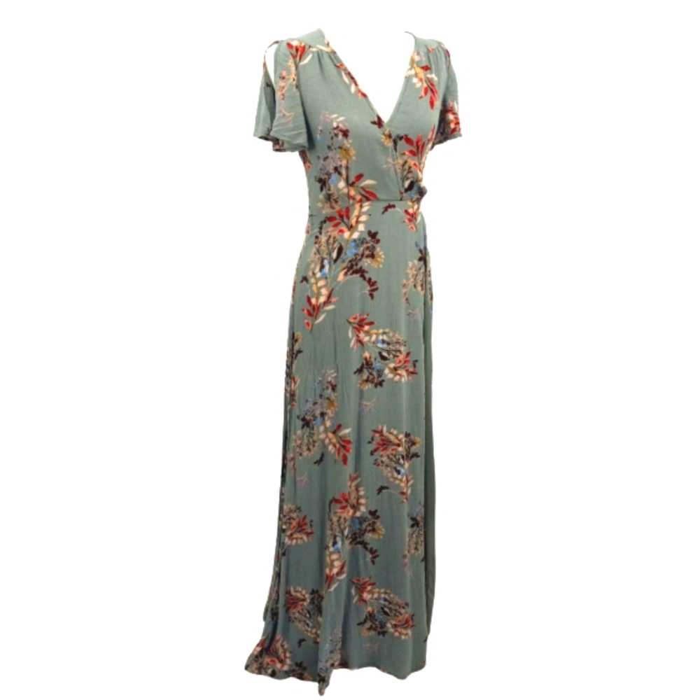 Lulu's Maxi Dress Size S Seafoam Green Floral Print Surplice Front Wrap Skirt - Picture 15 of 15